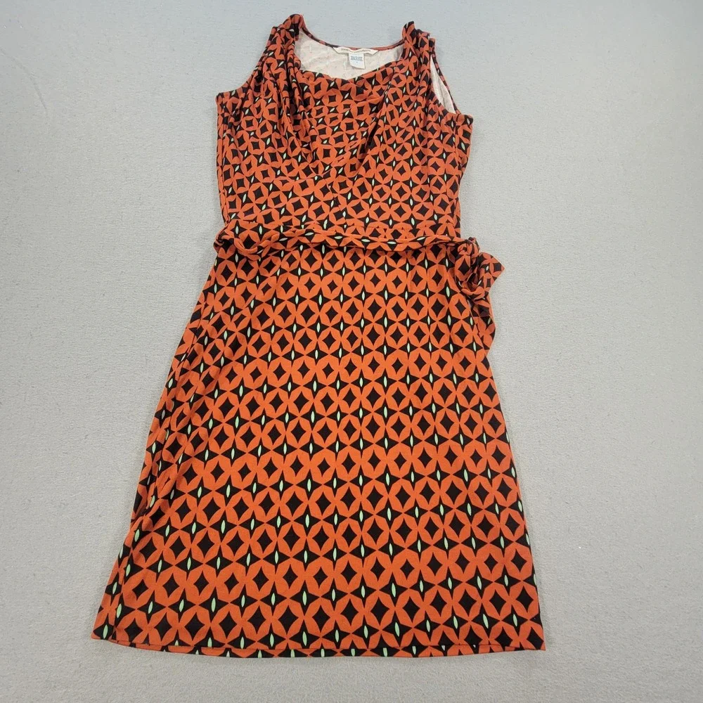 Diane‎ von Furstenberg Silk Dress Geometric Print Cowl Neck Orange Black Women 0